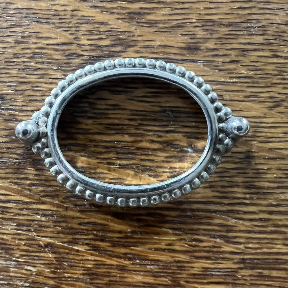 VTG Silver Tone Beaded Oval Bezel Frame Jewelry Making Component 2 Inch